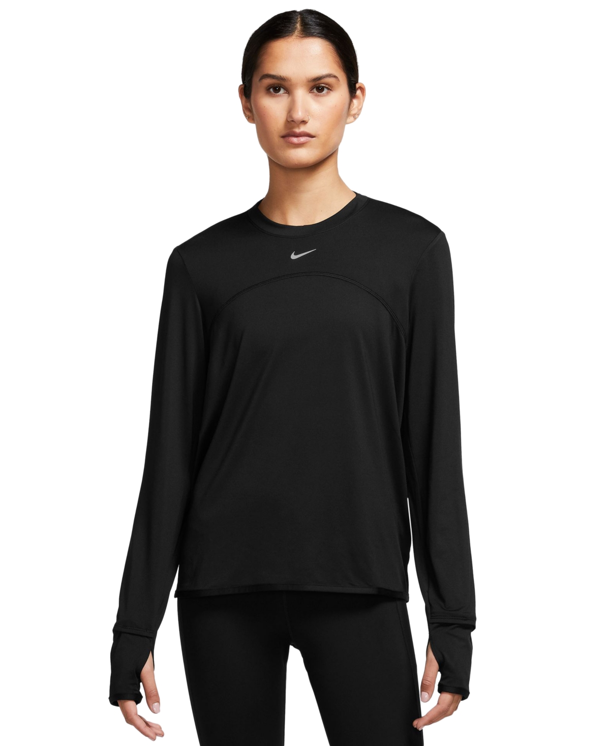 Shop Nike Women's Dri-fit Swift Element Uv Crewneck Top In Black,reflective Silver