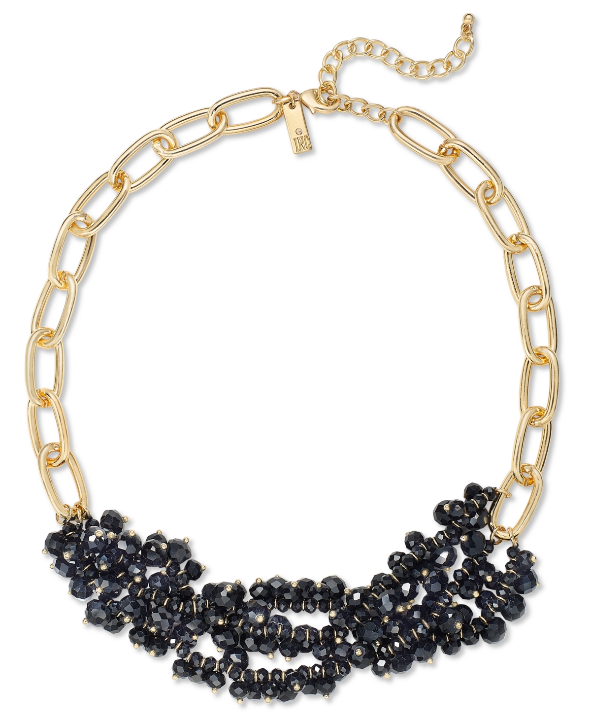 Inc International Concepts Gold-tone Black Bead Cluster Necklace, 18.5"+3" Extender, Created For Macy's