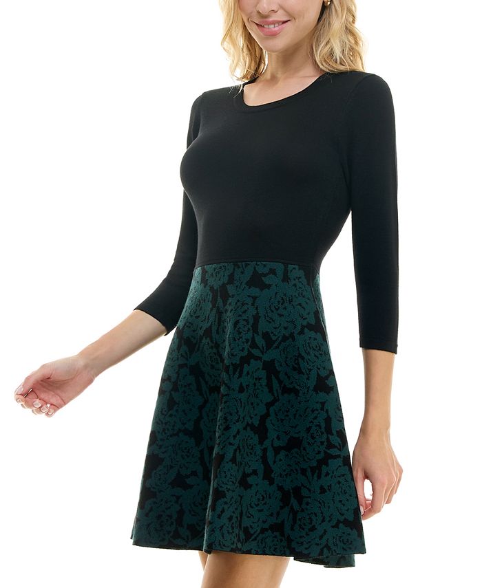 Black & Wihte Stripped Dress With Round Neck & 3/4 Sleeves main image 0