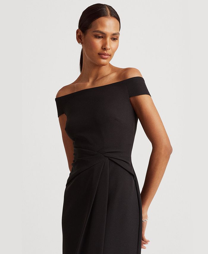 Off-the-Shoulder Column Gown with Pleated Bodice Black main image 1
