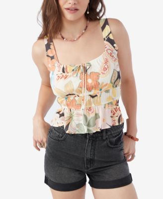 O'Neill - Juniors' Multi-Colored Tie-Front Sleeveless Top
