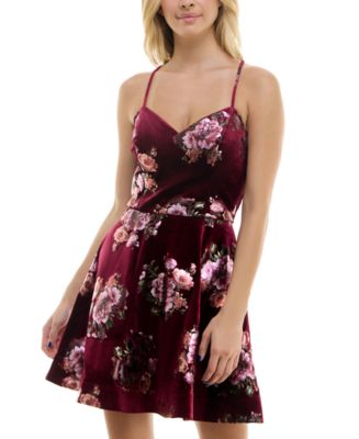 BCX Juniors' Velvet Floral Crossback Fit & Flare Dress - Macy's