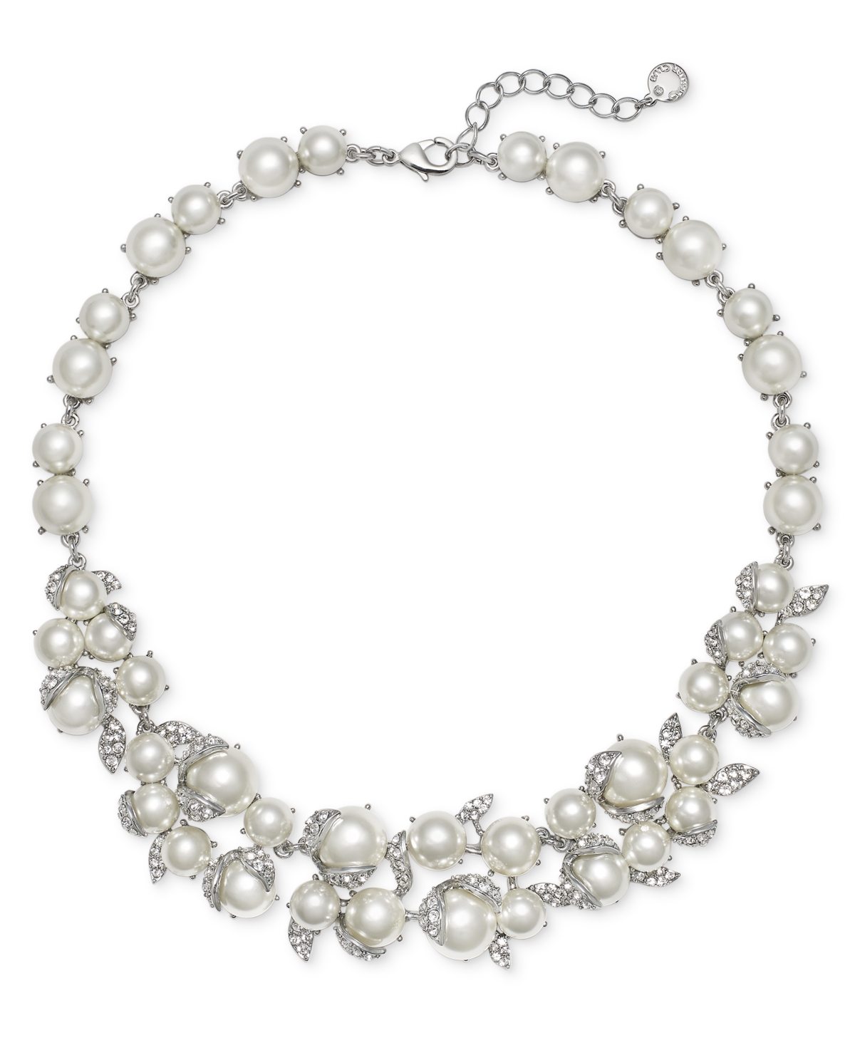 Silver-Tone Crystal & Imitation Pearl Statement Necklace, 17" + 2" extender, Created for Macy's - Silver