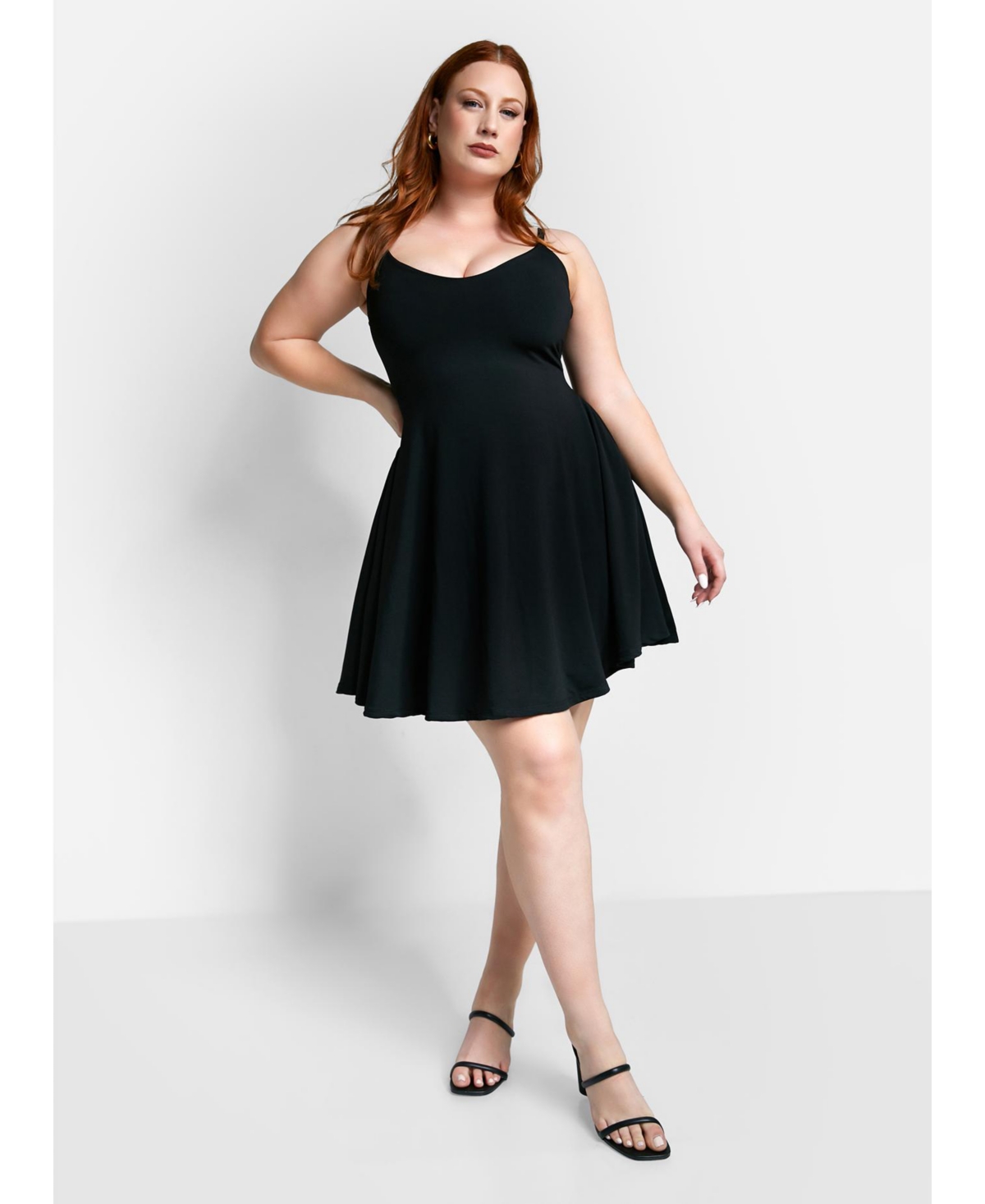 Women's Plus Size Essential V Neck Strappy Mini Skater Dress - Green