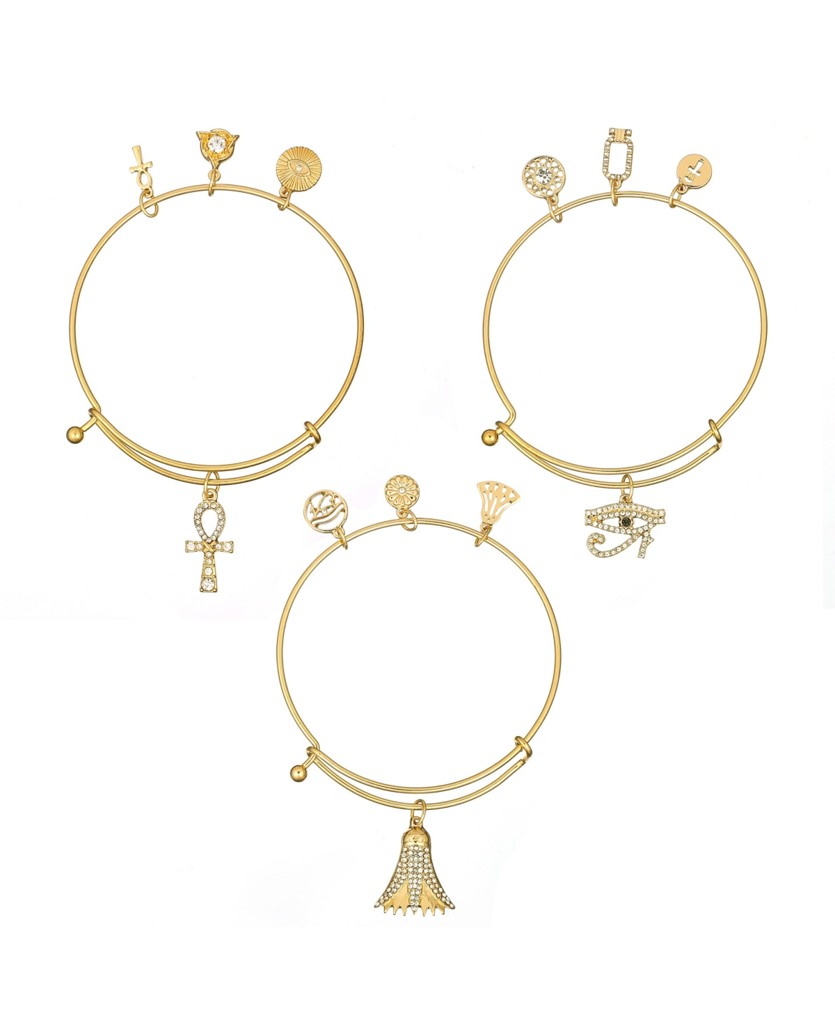 Pave Bangle Bracelet Set - Gold