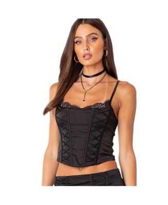 Edikted Women's Lilith lace up satin corset top - Macy's