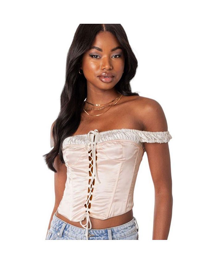 Edikted Women's Lace Corset Top With Small Cap Sleeve