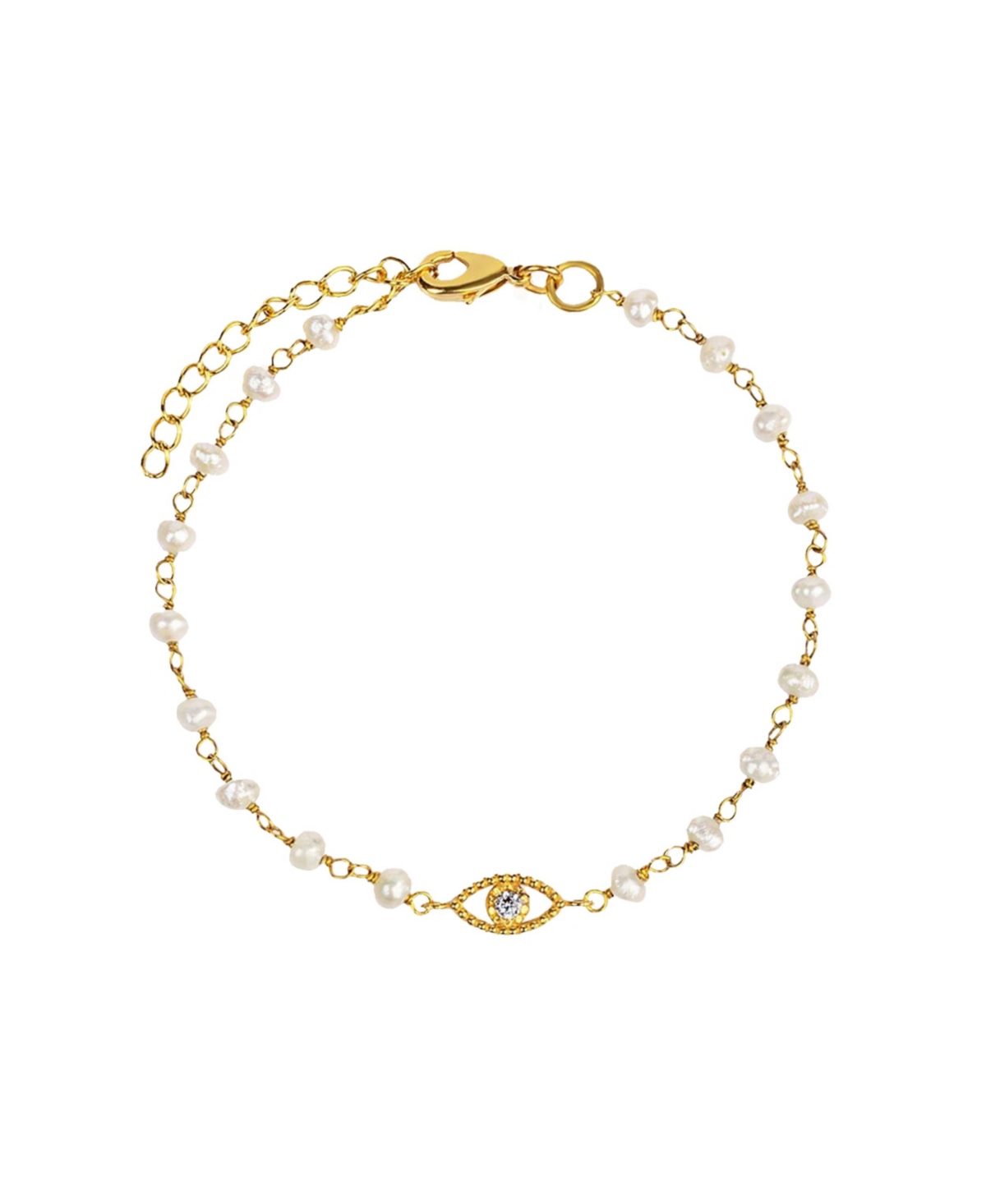 Dreamlike Protection - Pearl Evil Eye Charm Bracelet - Gold/white