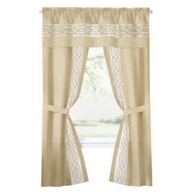 Pacifico 5 Piece Rod Pocket All In One Attached Semi Sheer Window Curtain Panels & Valance Set