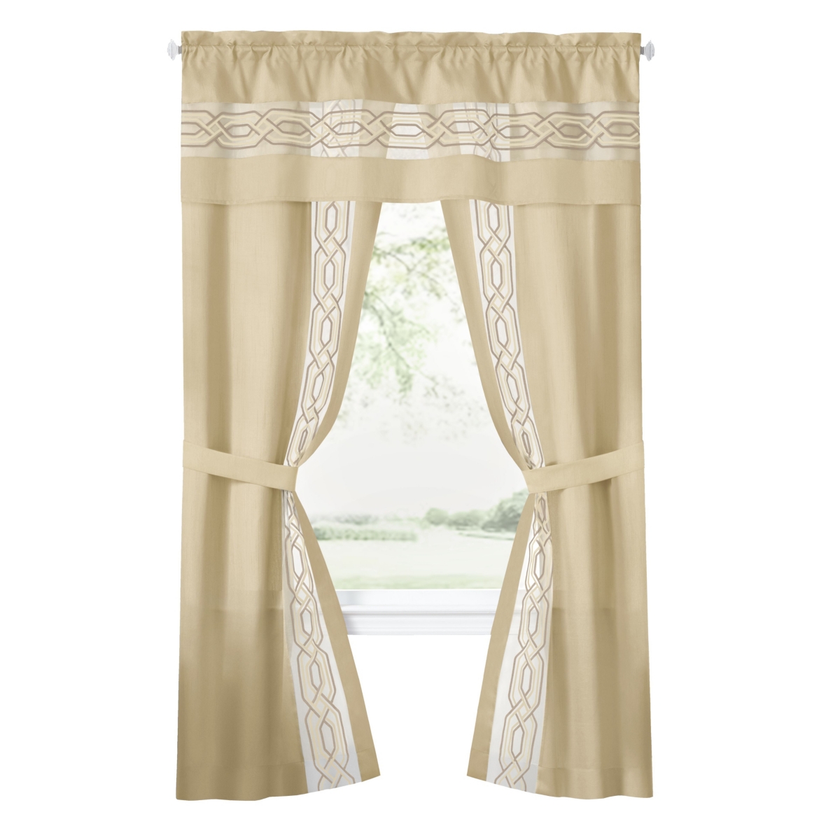 Kate Aurora Pacifico 5 Piece Rod Pocket All In One Attached Semi Sheer Window Curtain Panels & Valance Set