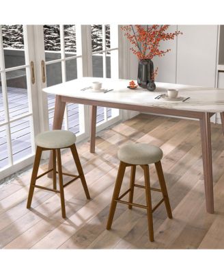 Set of 2 Swivel Bar Stools Upholstered Counter Height Chairs with Rubber Wood Legs
