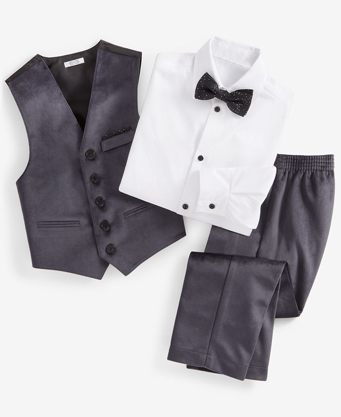Calvin Klein Little Boys Dress Shirt, Vest, Pants and BowTie, 4 Piece
