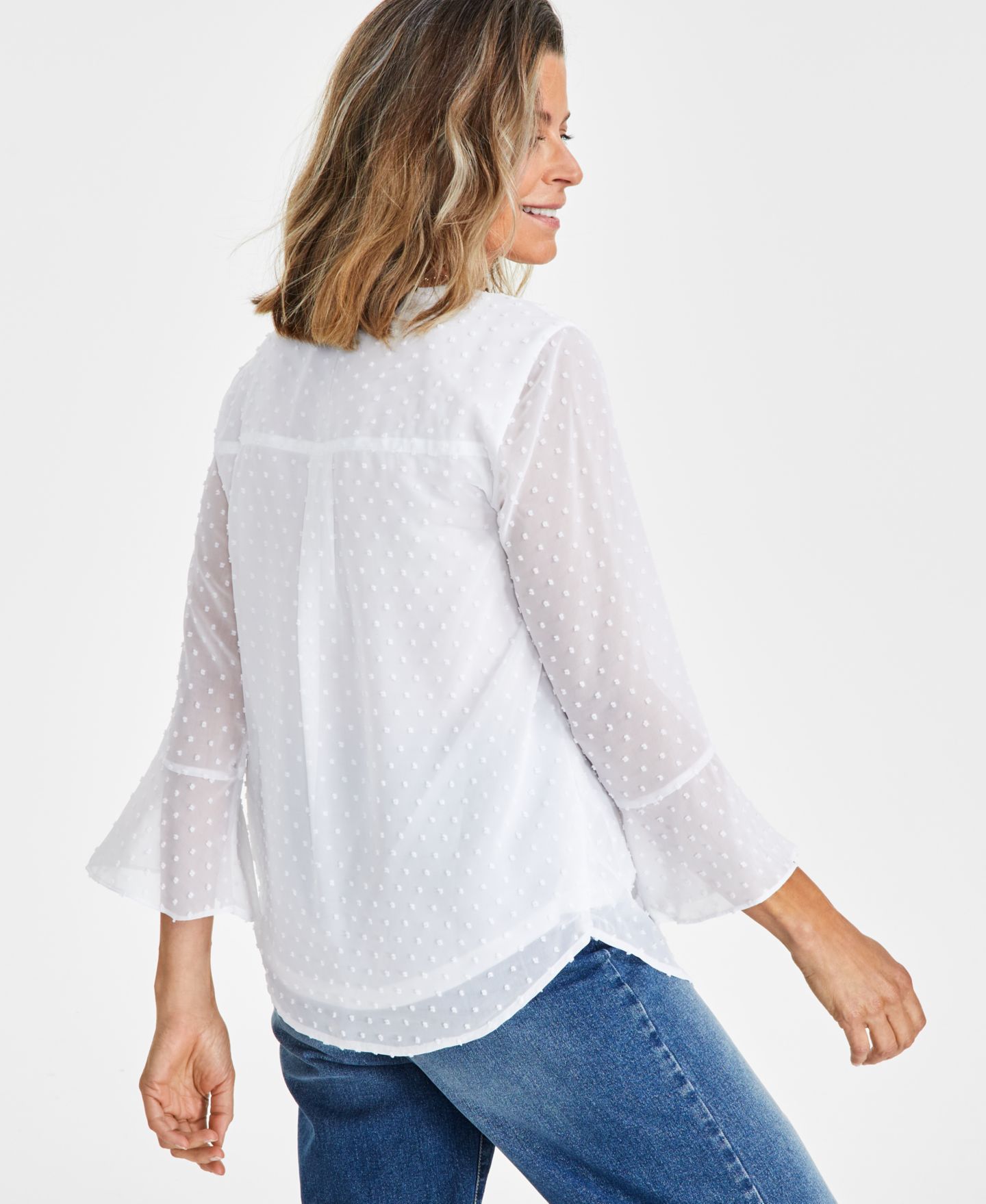 Женский топ Style & Co Textured Pintuck Ruffle Sleeve, цвет: Яркий белый — фото 3