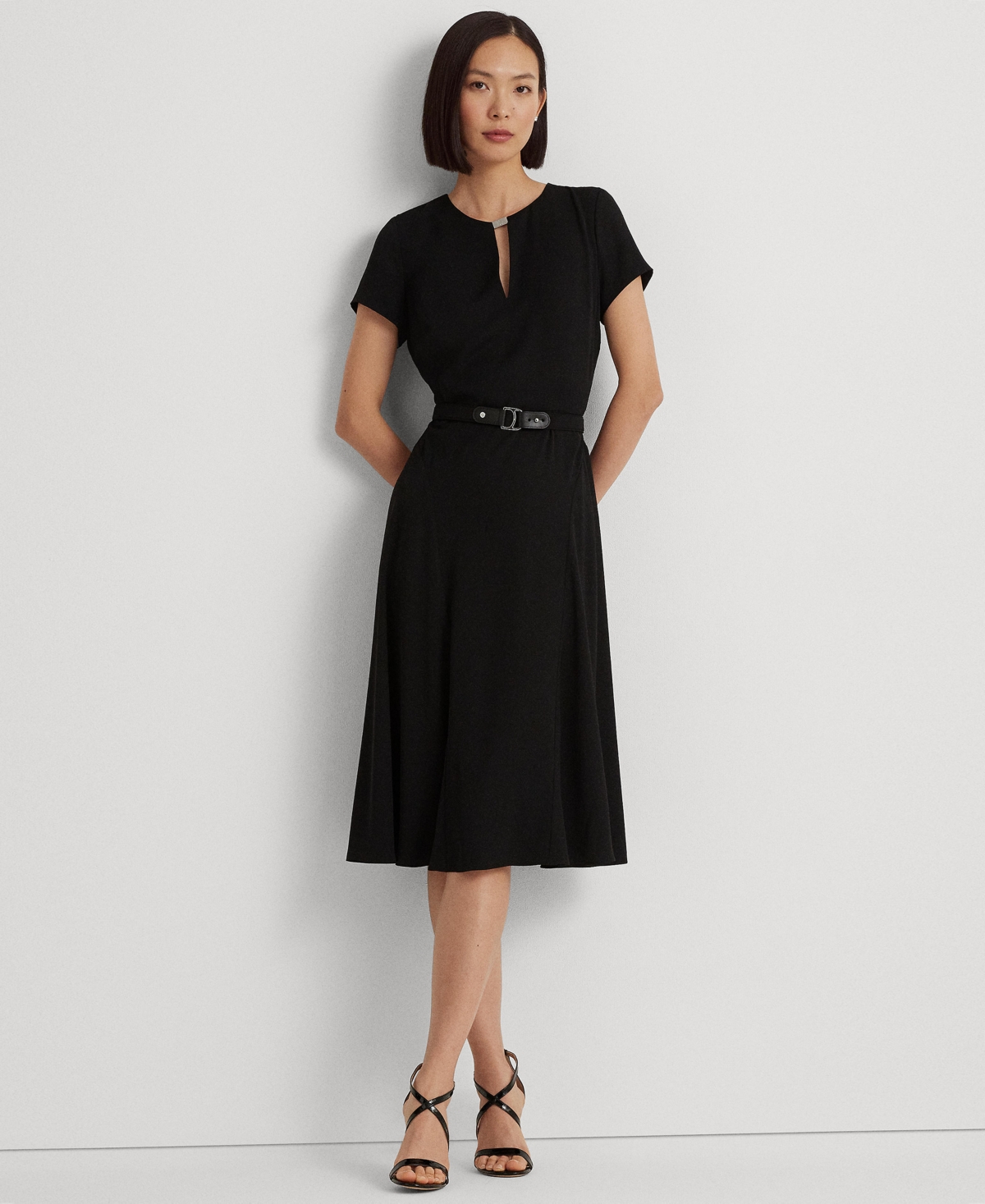 Lauren Ralph Lauren Women's Belted Georgette Dress In Black