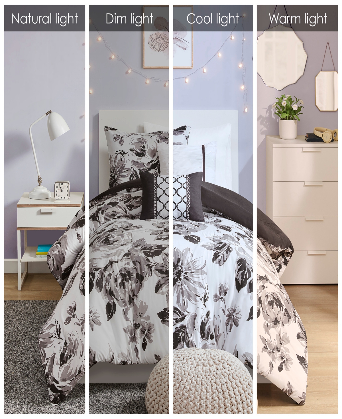 Intelligent Design Dorsey Floral 4-pc. Comforter Set, Twin/twin Xl In Black,white