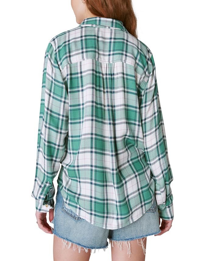 Camicia Flanella Donna Lucky Brand - Modello Boyfriend, Taglio Largo, Fantasia Cloud Plaid, Maniche Lunghe