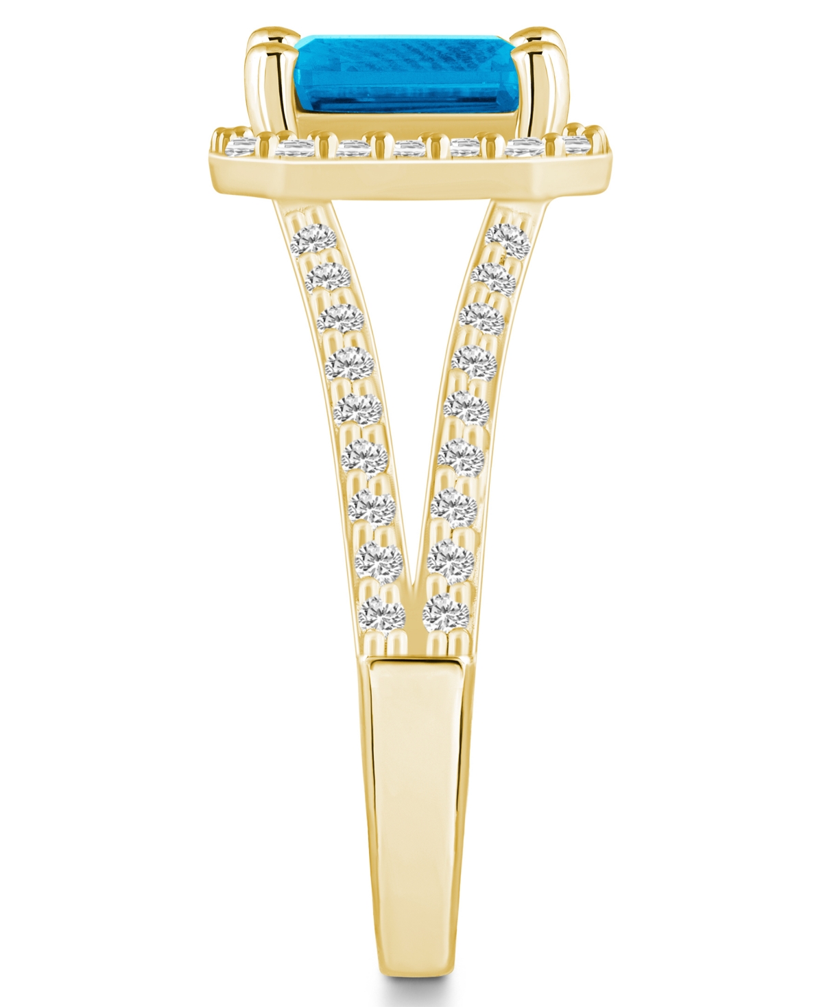 Macy's(2 ct. t.w.) and Diamond (1/2 ct. t.w.) Halo Ring in 14K Yellow Gold - Blue Topaz