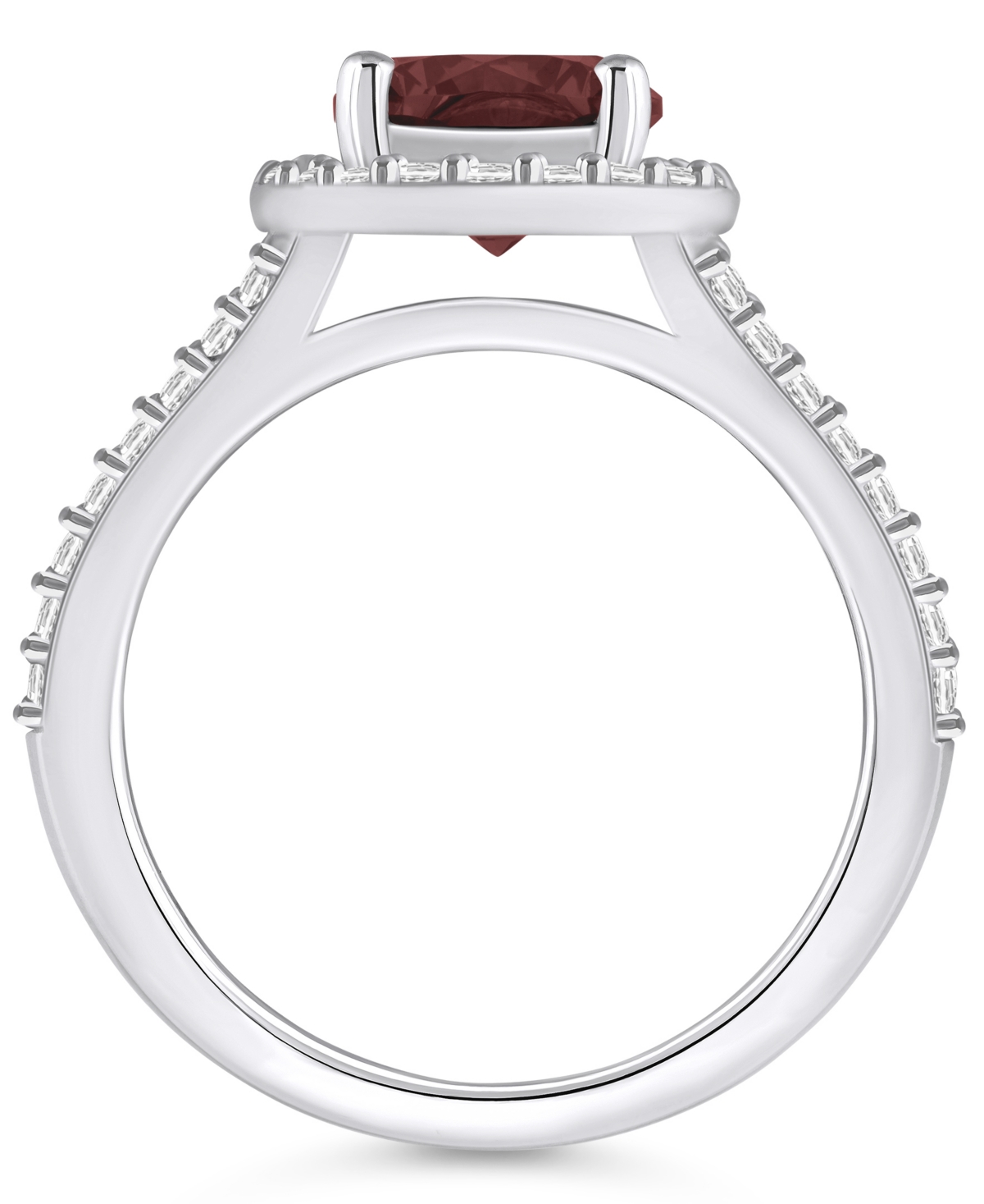 Macy's(2-1/2 ct. t.w.) and Diamond (1/2 ct. t.w.) Halo Ring in 14K White Gold - Garnet