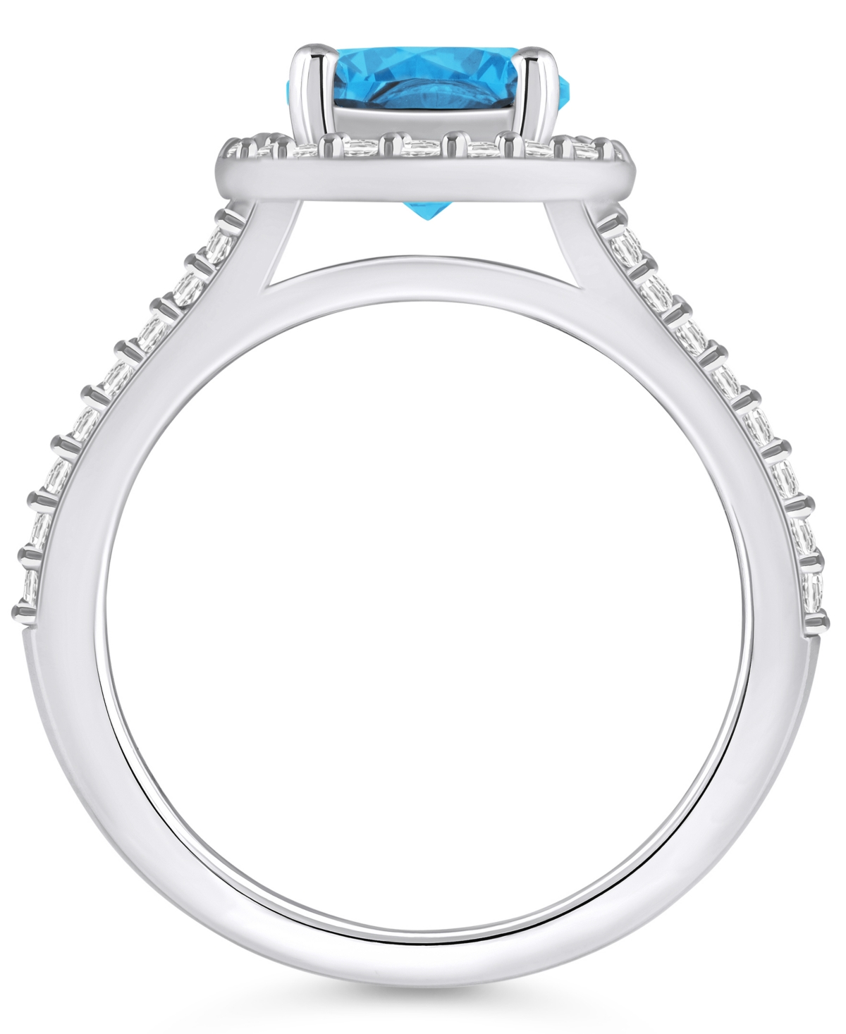 Macy's(2-3/8 ct. t.w.) and Diamond (1/2 ct. t.w.) Halo Ring in 14K White Gold - Blue Topaz