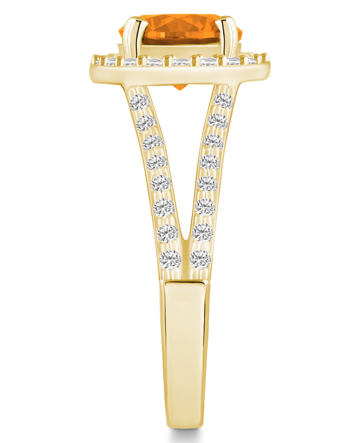 Macy's(1-3/4 ct. t.w.) and Diamond (1/2 ct. t.w.) Halo Ring in 14K Yellow Gold - Citrine