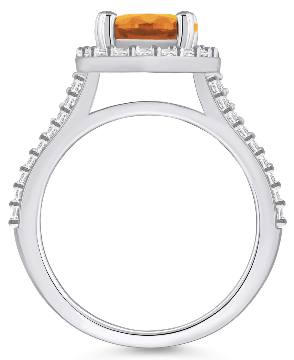 Macy's(2-1/2 ct. t.w.) and Diamond (3/4 ct. t.w.) Halo Ring in 14K White Gold - Citrine