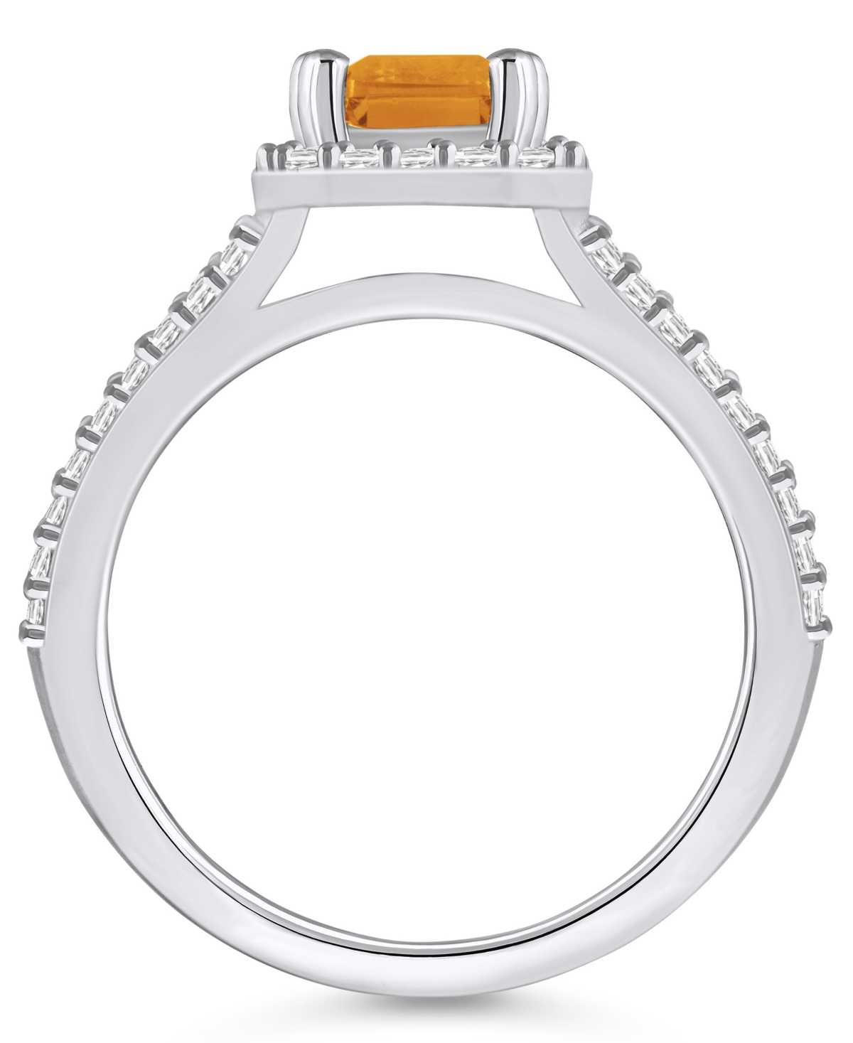 Macy's(1-5/8 ct. t.w.) and Diamond (1/2 ct. t.w.) Halo Ring in 14K White Gold - Citrine