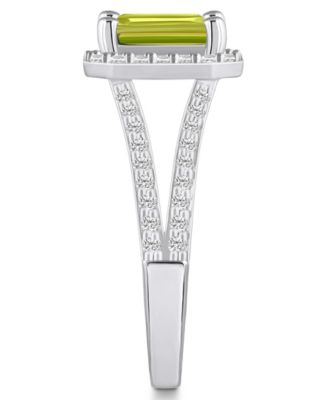 Peridot (1-3/4 ct. t.w.) and Diamond (1/2 ct. t.w.) Halo Ring in 14K White Gold