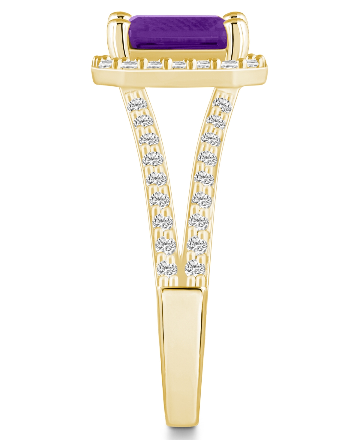 Macy's(1-5/8 ct. t.w.) and Diamond (1/2 ct. t.w.) Halo Ring in 14K Yellow Gold - Amethyst