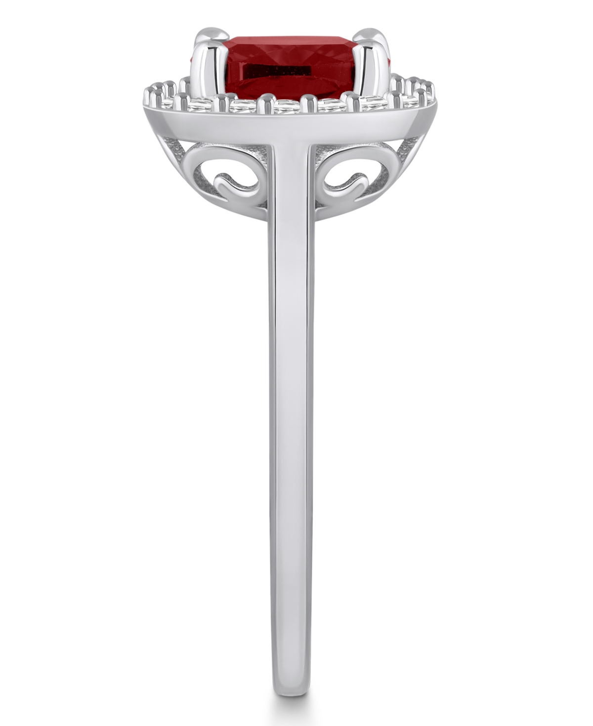 Macy's(2-3/4 ct. t.w.) and Diamond (1/4 ct. t.w.) Halo Ring in 14K White Gold - Garnet