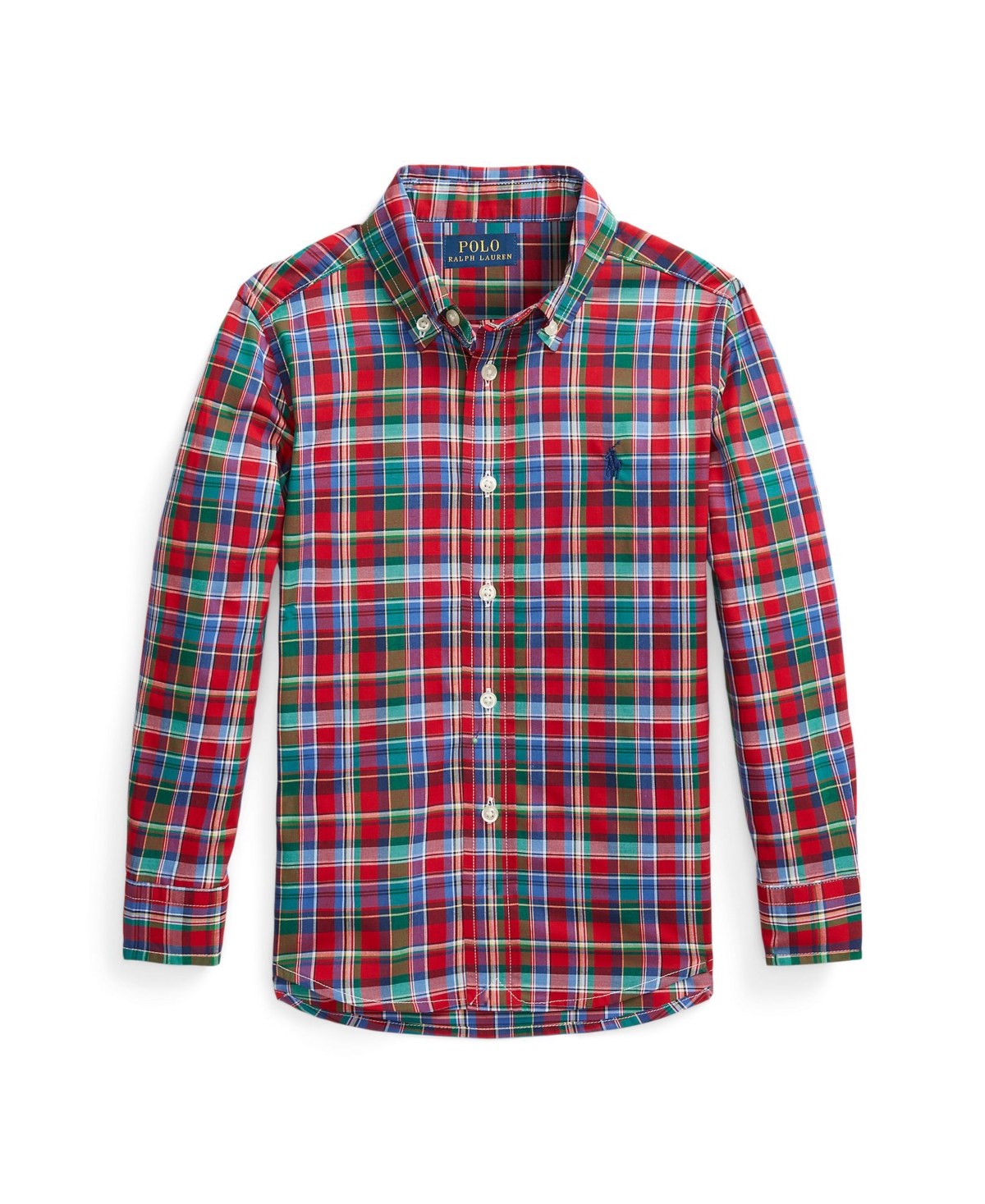 Polo Ralph Lauren Kids' Toddler And Little Boys Plaid Cotton Poplin Shirt In Red,green Multi