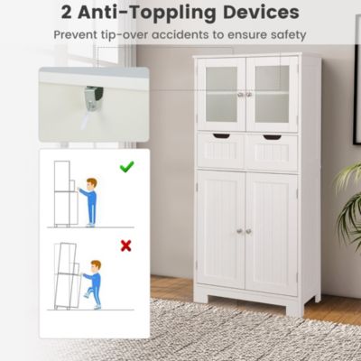 2-Drawer Glass-Door Bathroom Floor Storage Cabinet