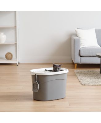 USA Top Entry Cat Litter Box with Scoop, Gray