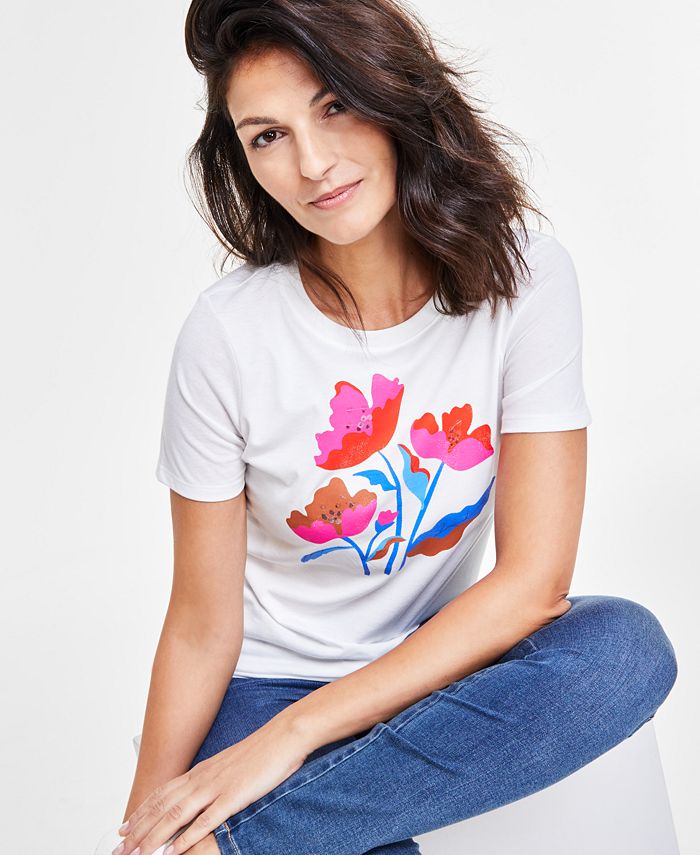 On 34th Women's Floral Graphic T-Shirt, Created for Macy's - Macy's