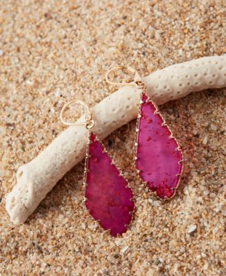 Gold-Tone Framed Flat Stone Drop Earrings