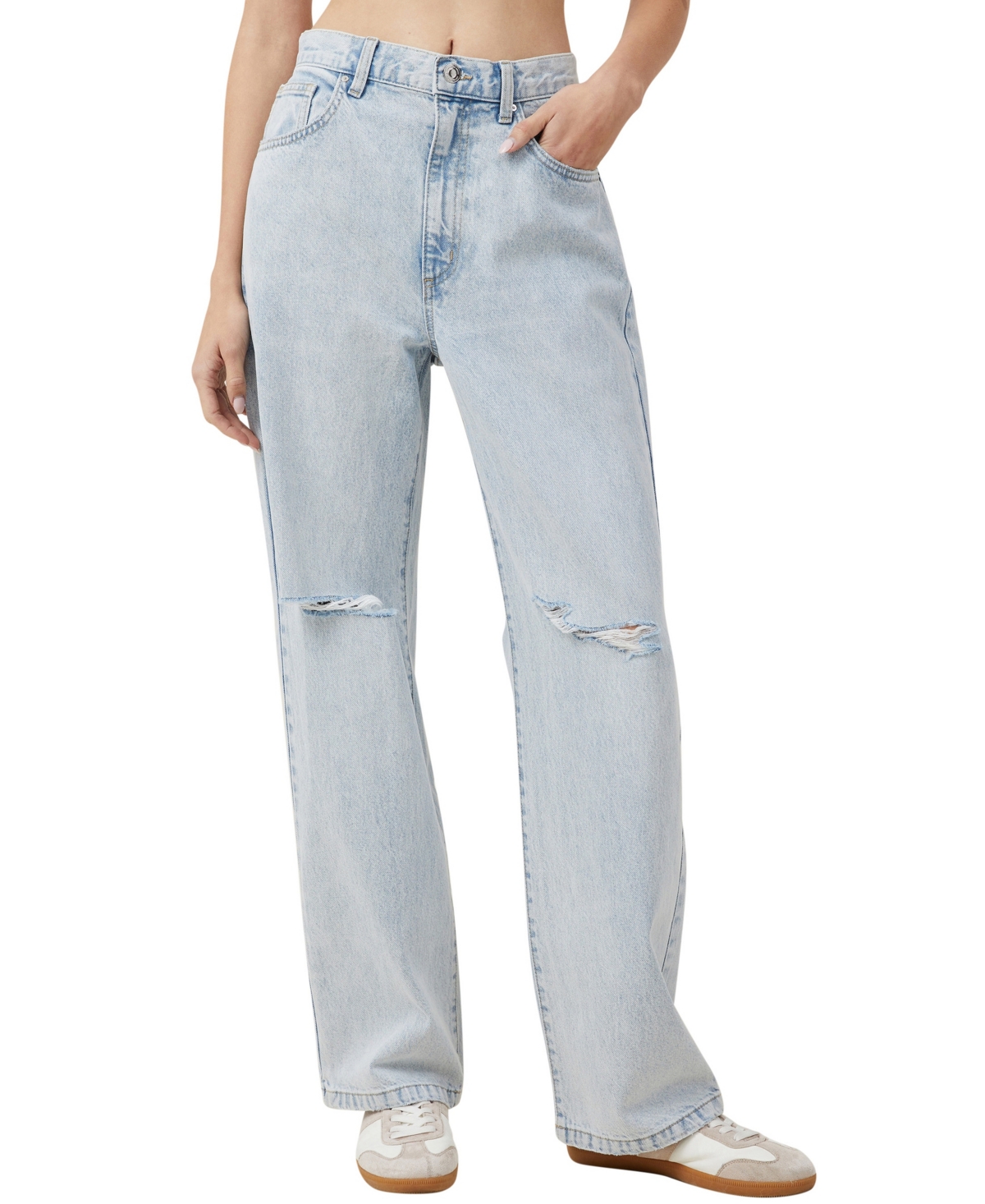 Women's Loose Straight Jeans - Palm Blue Rip
