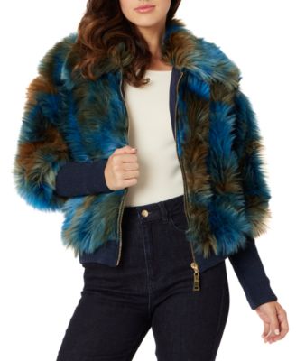 ADRIENNE LANDAU - Women's Faux-Fur Multi-Color Bomber Jacket