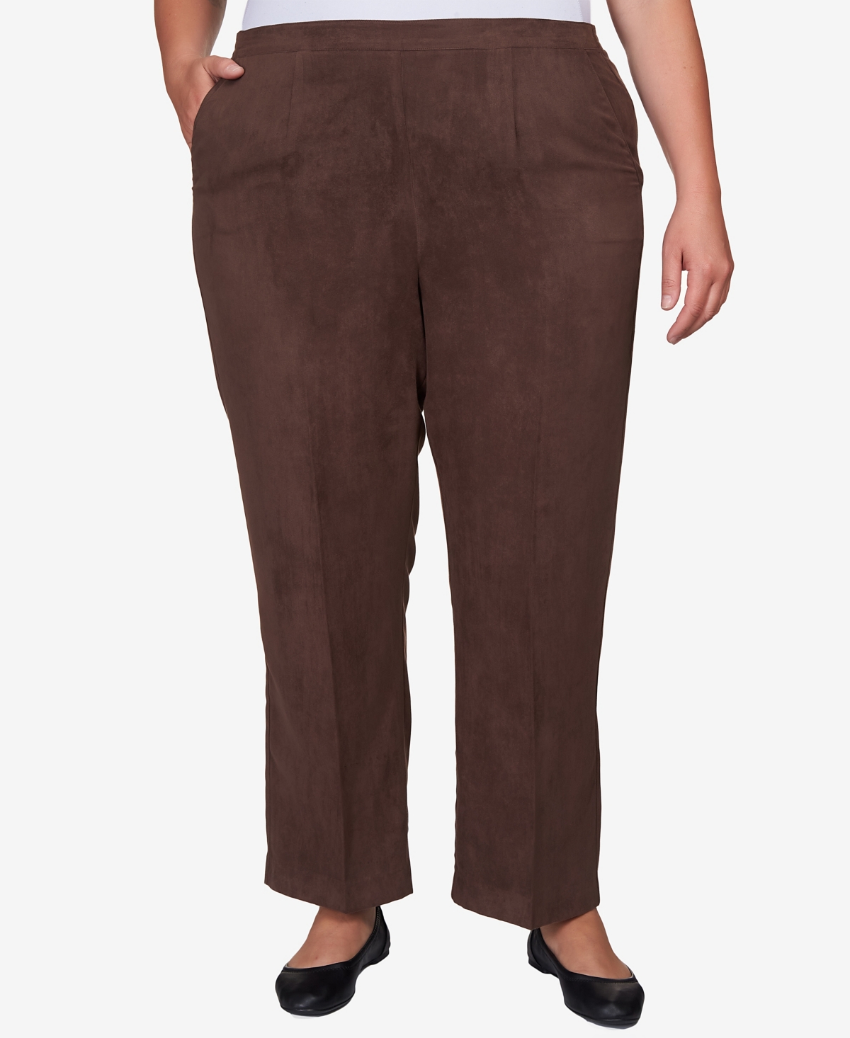 Plus Size Autumn Weekend Micro Suede Flat Front Short Length Pants - Mink Brown