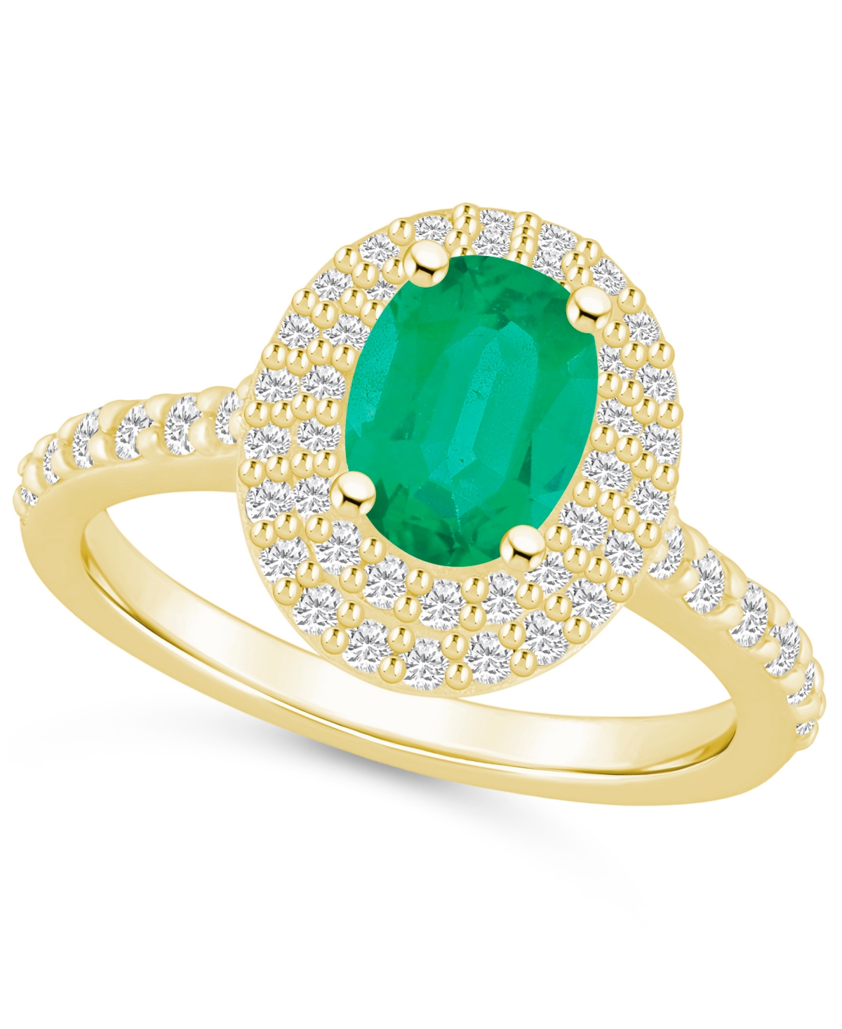 Macy's Emerald (1-1/5 Ct. T.w.) & Diamond (5/8 Ct. T.w.) Oval Double Halo Ring In 14k Gold
