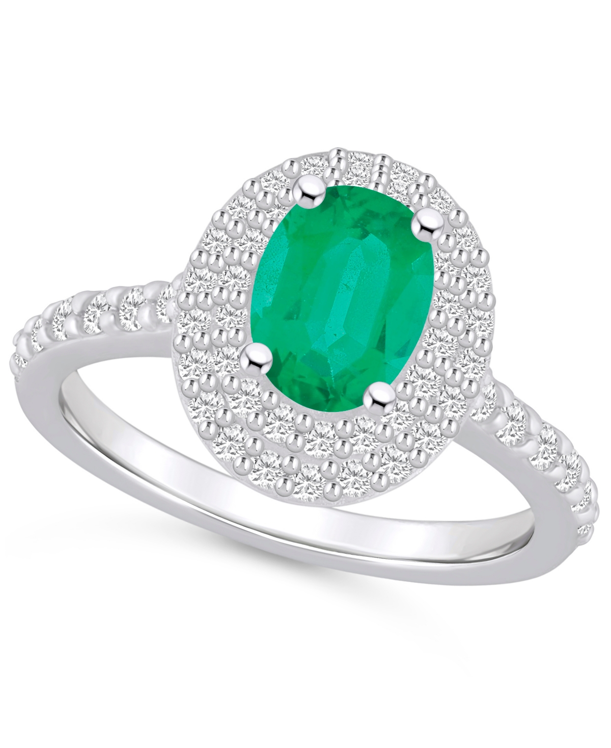Macy's Emerald (1-1/5 Ct. T.w.) & Diamond (5/8 Ct. T.w.) Oval Double Halo Ring In 14k Gold In White Gold