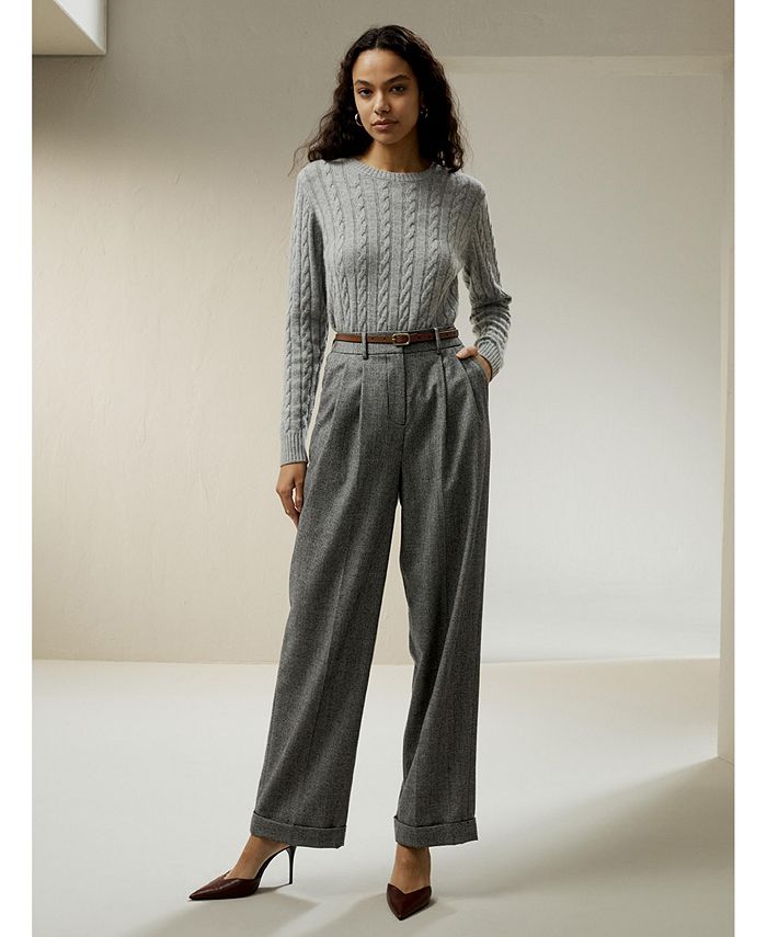 LILYSILK Wide Leg Wool-flannel Suit Trousers for Women - Macy's