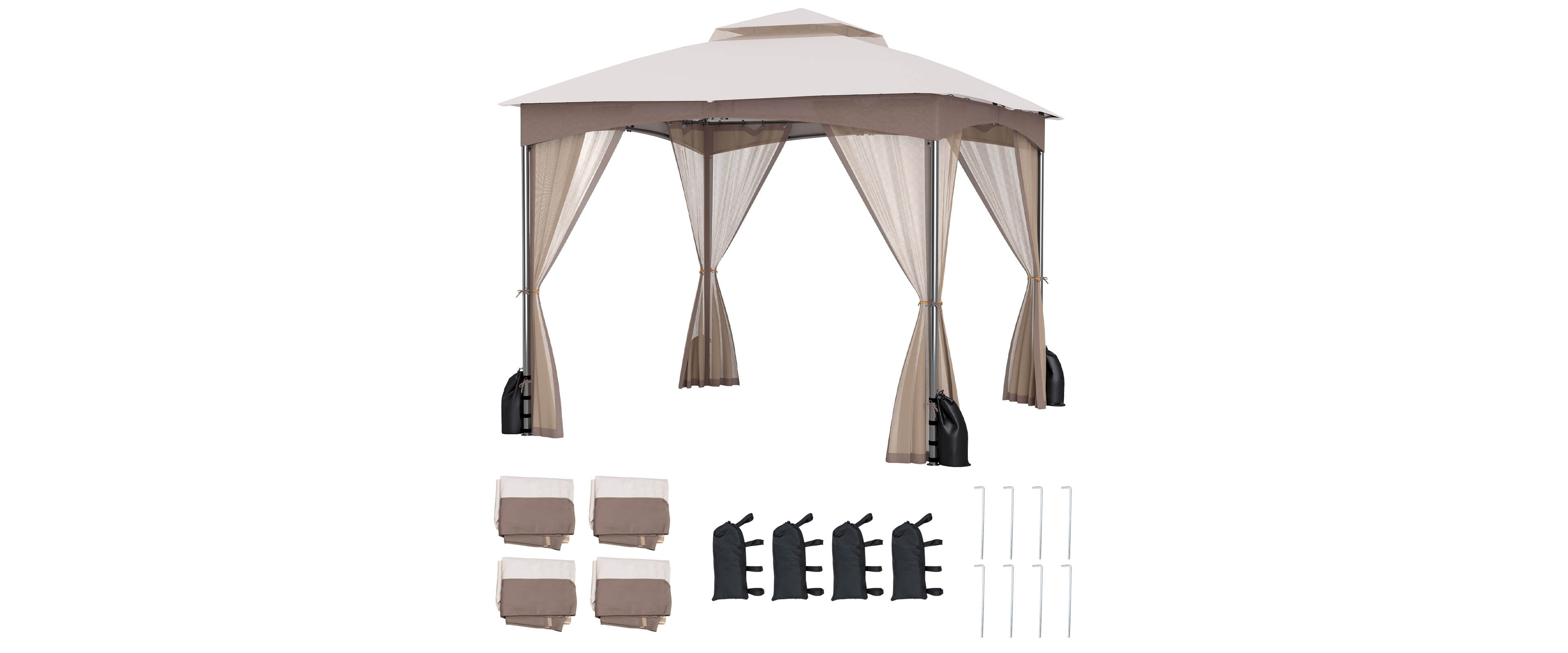 Costway 10x10 Ft 2-Tier Patio Gazebo Canopy Netting Heavy-Duty Metal Easy-Setup Outdoor