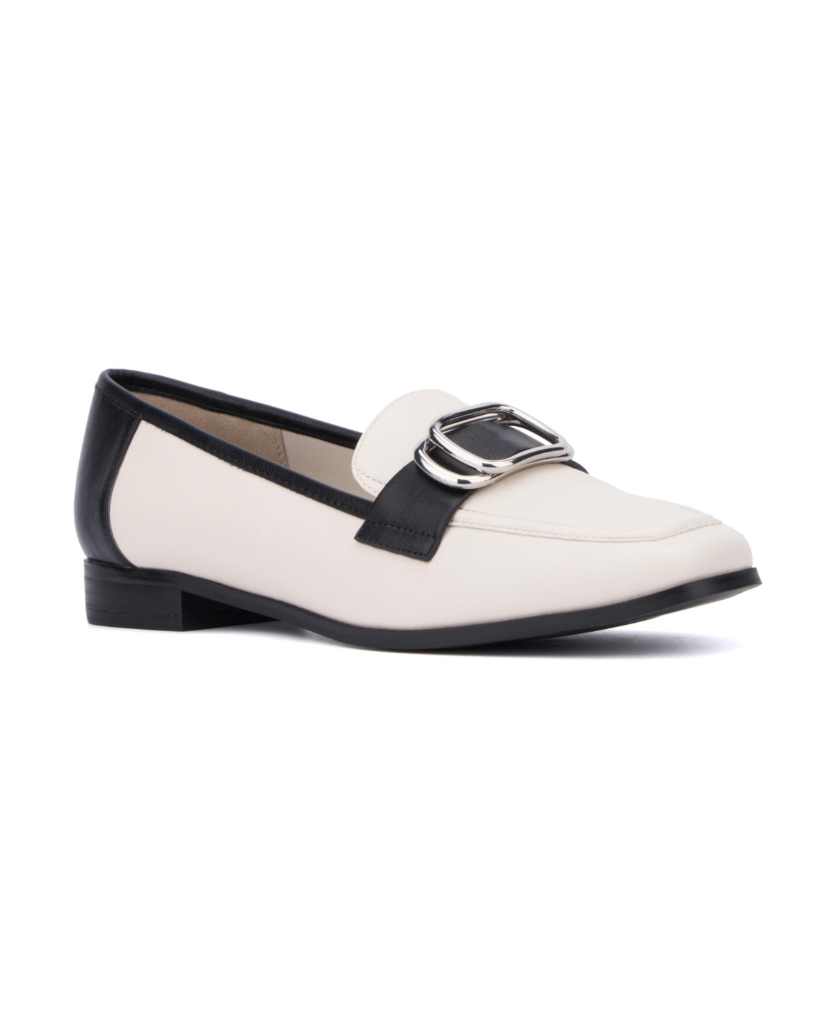 Shop New York And Company Women's Ramira- Slip-on Metal Accent Loafers In Black/white