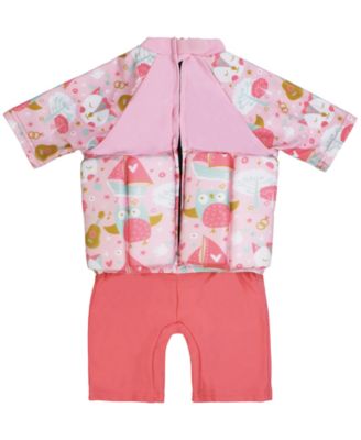 Toddler Girls Owls Printed Sleeved Floatsuit