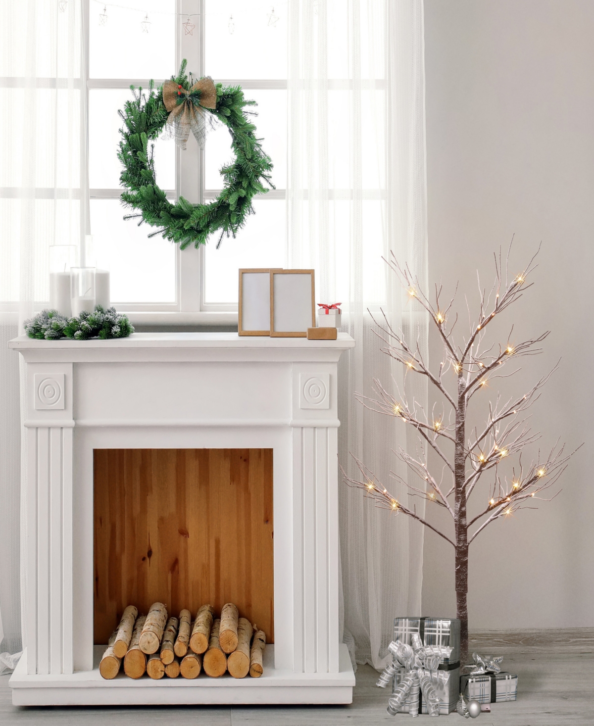 Puleo 4' Pre-lit Flocked Artificial Twig Tree In Brown
