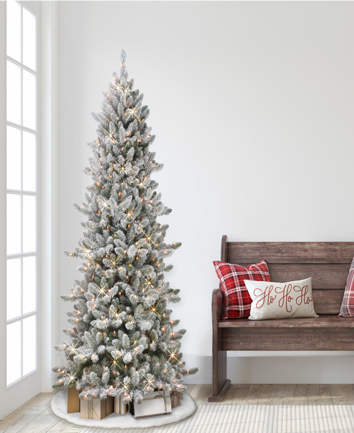 Puleo 6.5ft Pre-lit Slim Flocked Royal Majestic Artificial Spruce Tree In Green