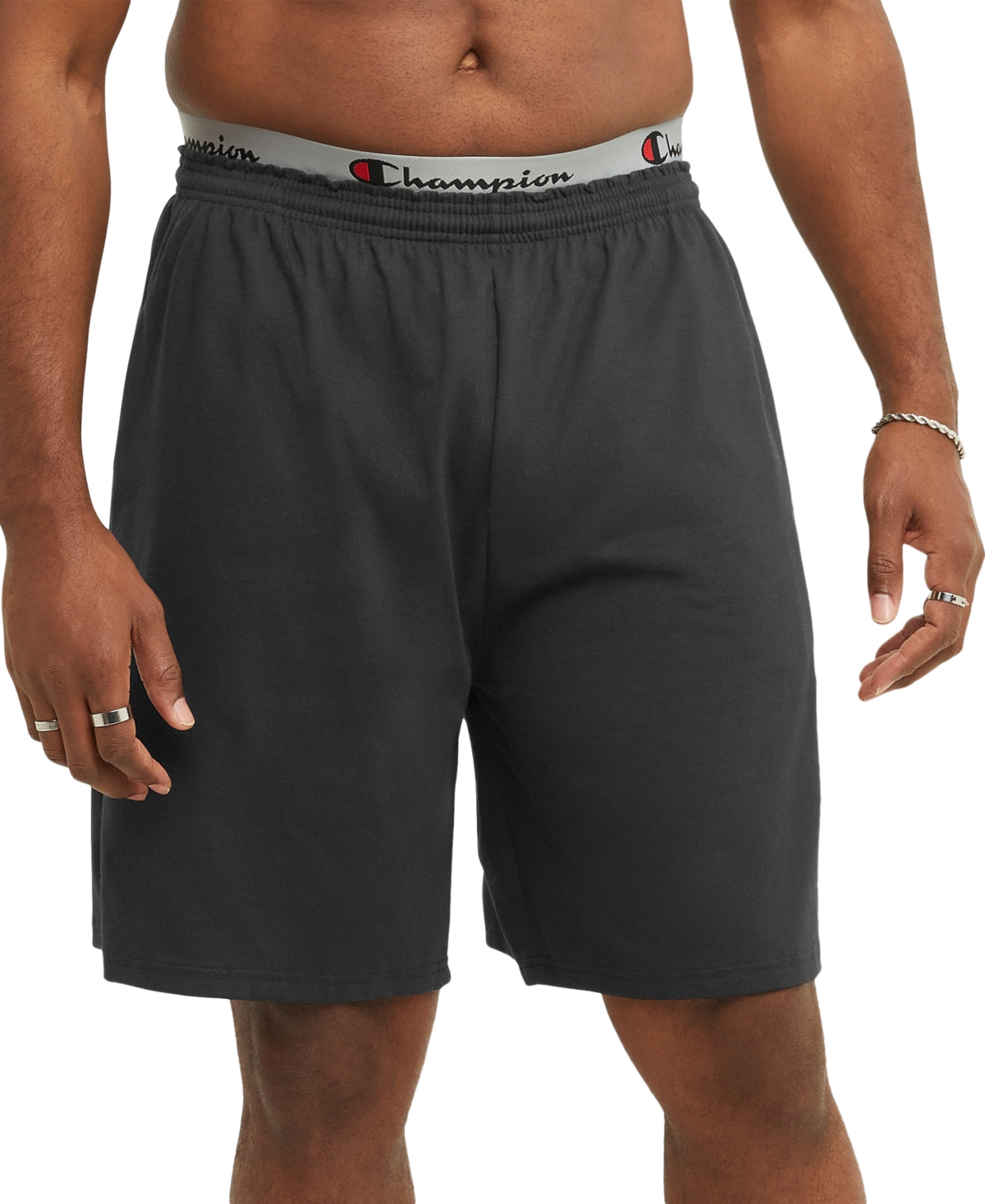 Champion Men's Big & Tall Standard-fit Jersey-knit 9" Shorts In Black