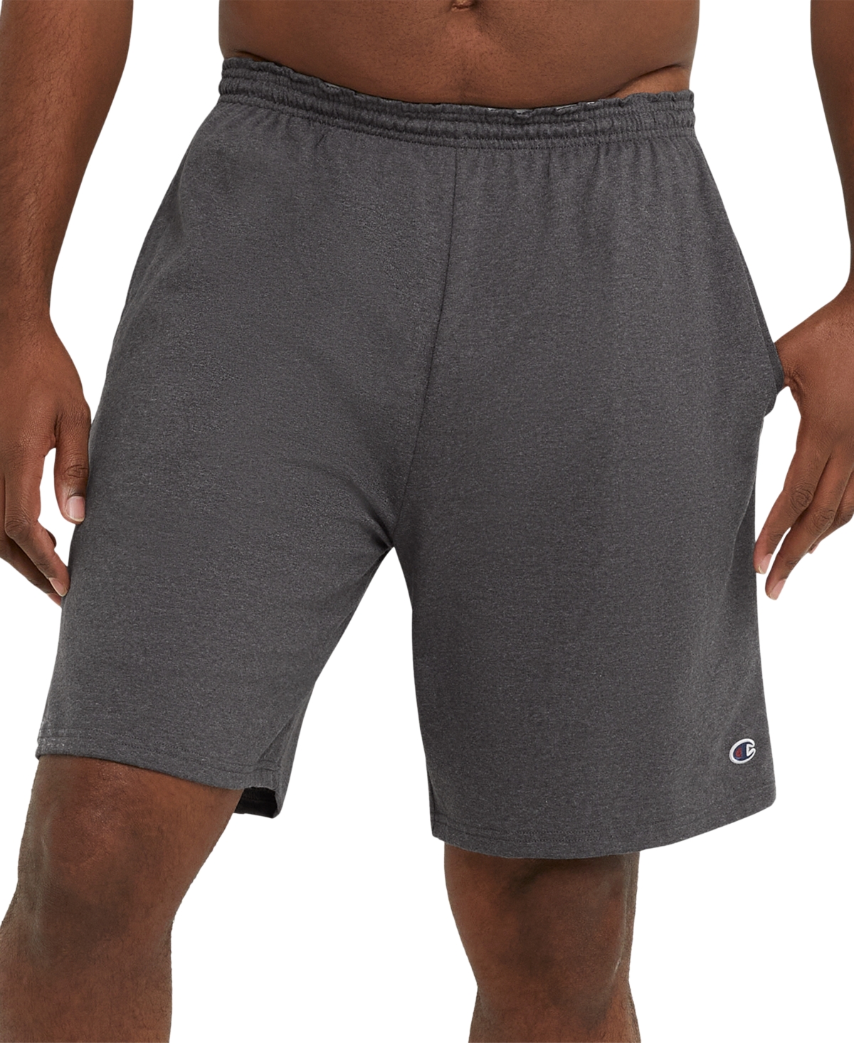 Champion Men's Powerblend Standard-fit Logo-print 7" Fleece Shorts In Granite Heather