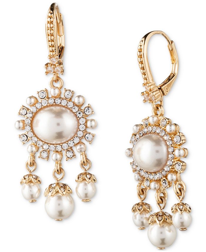 Marchesa Gold-Tone Imitation Pearl & Crystal Dangle Chandelier Earrings ...
