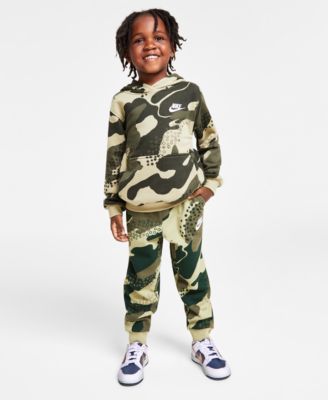 Shop Nike Toddler Little Boys Club Camo Hoodie Joggers In Neutral Olive