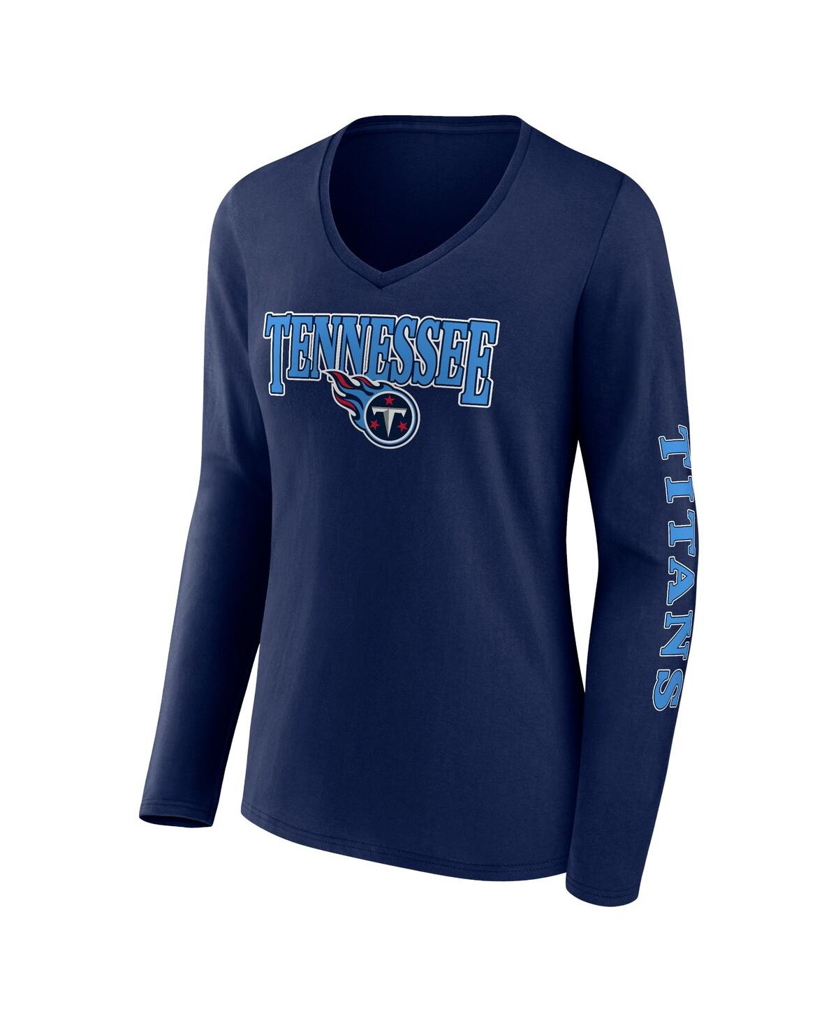 Fanatics Women's  Navy Tennessee Titans Wordmark Long Sleeve V-neck T-shirt In Navy